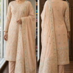 Pure Silk - Two Piece -Shirt & Dupata -Peach Color -Butti Design