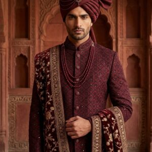 Embroidery  Shairwani Cloth- Maroon