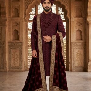 Embroidery Shairwani - Maroon