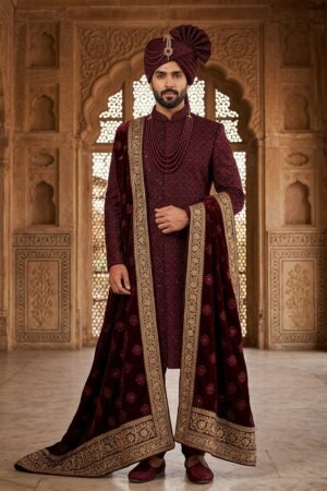 Embroidery Shairwani - Maroon