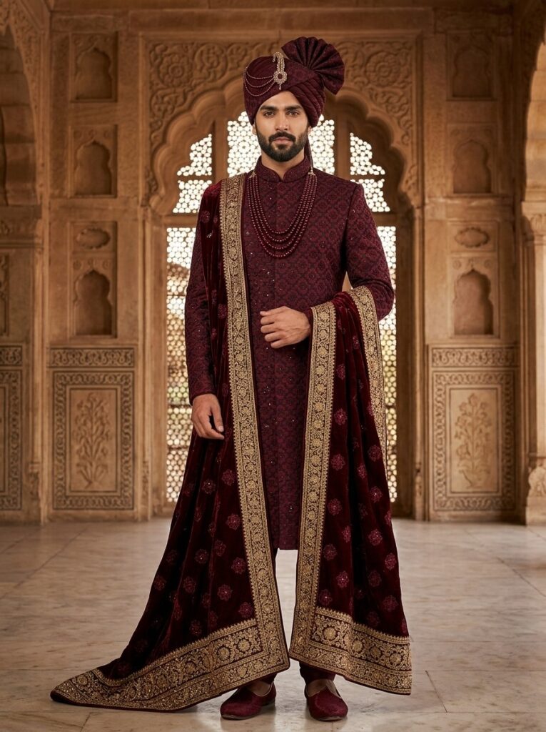 Embroidery Shairwani - Maroon