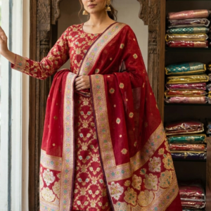Pure Silk - Shirt & Dupata - Red Color