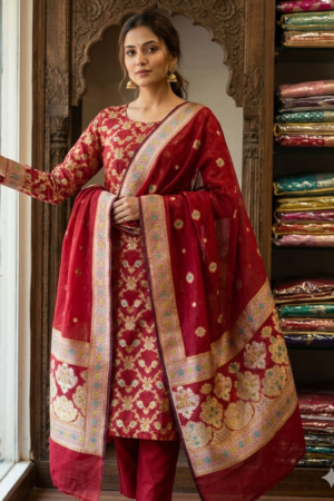 Pure Silk - Shirt & Dupata - Red Color