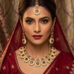 Necklace set with Earring and Matha Patti (Gold Platted - Maroon Stones)