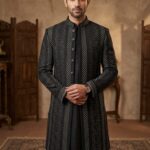 Embroidered Rao Silk Sherwani Cloth (Black)