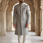 Embroidered Rao Silk Sherwani Cloth (Blue & Black)