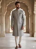 Embroidered Rao Silk Sherwani Cloth (Blue & Black)