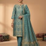 Two-Piece Ladies Suit – Atlas Shirt with Chiffon Crinkle Dupatta (Blue)