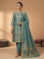 Two-Piece Ladies Suit – Atlas Shirt with Chiffon Crinkle Dupatta (Blue)