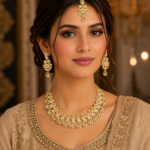 Necklace set with Earring and Matha Patti (Gold Platted-Spiral - Champion)
