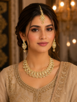 Necklace set with Earring and Matha Patti (Gold Platted-Spiral - Champion)