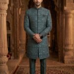 Embroidered Rao Silk Sherwani Cloth (Dark Green)