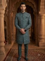 Embroidered Rao Silk Sherwani Cloth (Dark Green)