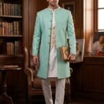 Embroidered Rao Silk Sherwani Cloth (Light Green)