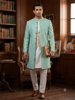 Embroidered Rao Silk Sherwani Cloth (Light Green)