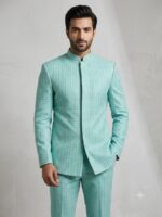 Embroidered Rao Silk Sherwani Cloth (Light Green) - Image 3