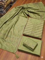 Three Piece Patyala Lawn Suit – Jamawar Style Lawn (Green) - Image 2