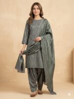 Three Piece Patyala Lawn Suit – Jamawar Style Lawn (Green&Blue)