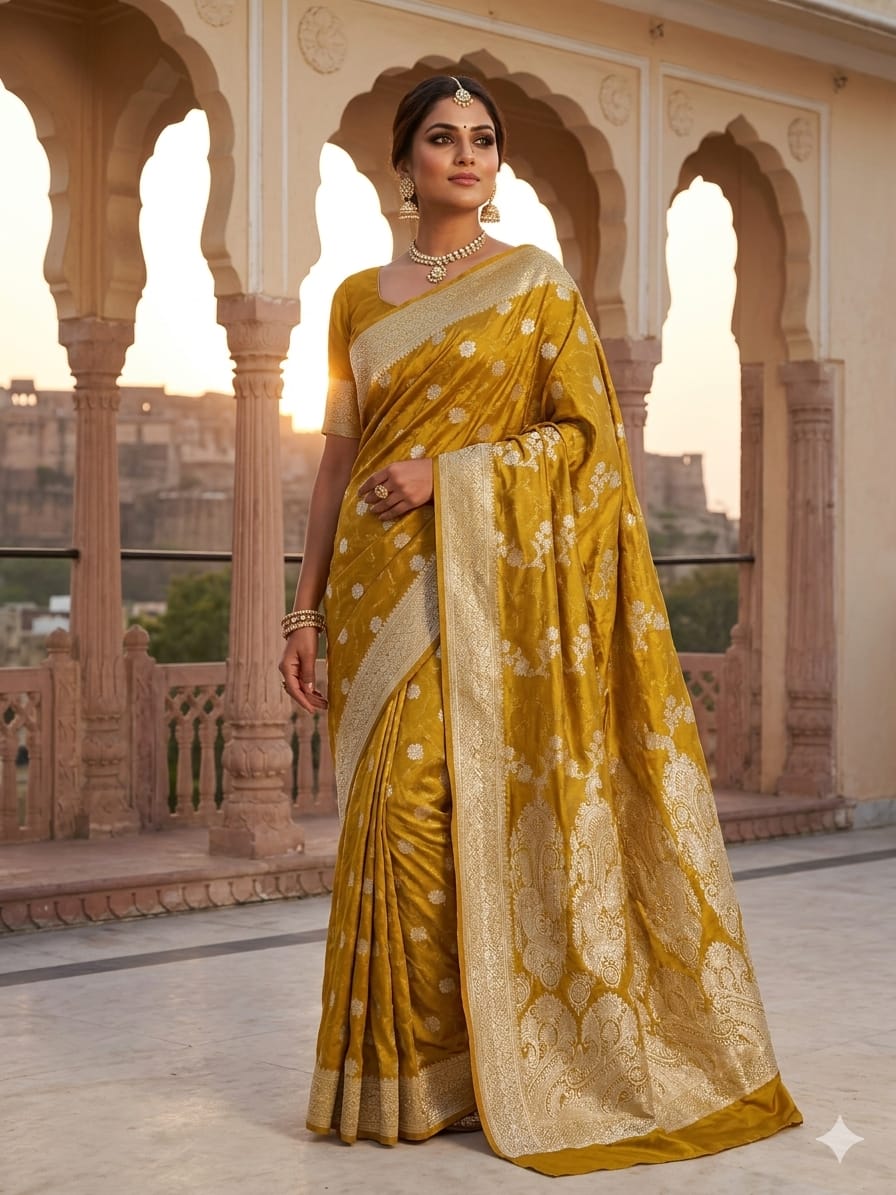Naswari-Model Saree – Pure kanjivaram Saree – Mustard Color - Image 1