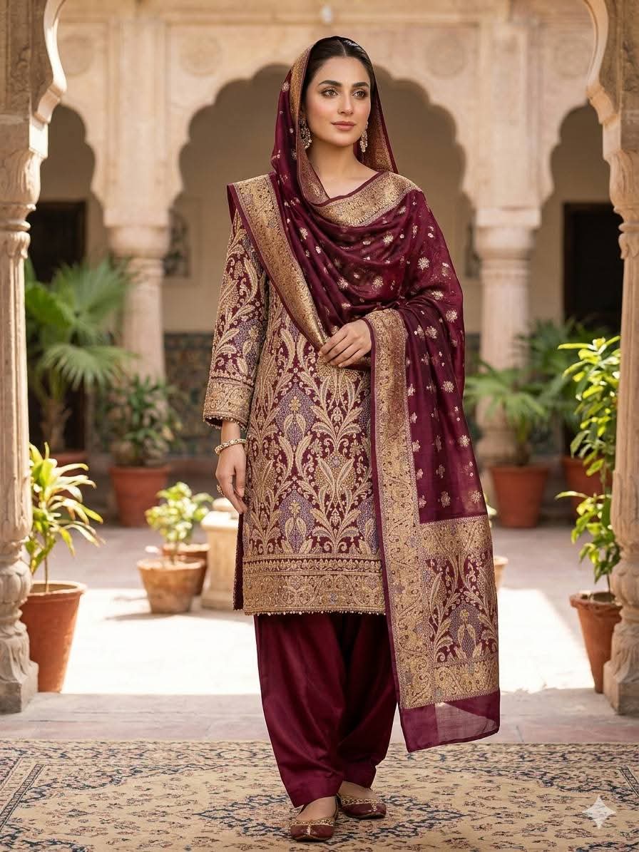 Atlas Shirt with Chifoon Dupata Two-Piece Ladies Suit – Atlas Shirt with Chiffon Crinkle Dupatta (Ligh-Purple-Kanji-shade) - Image 1