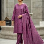 Three Piece Patyala Lawn Suit – Jamawar Style Lawn (Purple)