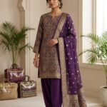 Two-Piece Ladies Suit – Atlas Shirt with Chiffon Crinkle Dupatta (Purple)