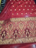 Two-Piece Ladies Suit - Atlas Shirt with Chiffon Crinkle Dupatta (RED) - Image 3