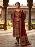 Two-Piece Ladies Suit - Atlas Shirt with Chiffon Crinkle Dupatta (RED)