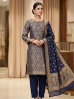 Two-Piece Ladies Suit – Atlas Shirt with Chiffon Crinkle Dupatta (Royal Blue)