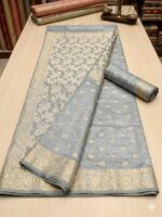 Saree – Pure kanjivaram Saree – Silver Blue - Image 2