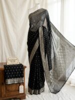 Banarsi Saree - China Patti, Ganga Jamni Work, Atlas Pallu & Blouse - Image 2