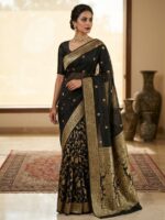 Banarsi Saree - Pure Chiffon Banarasi with AM Gold Zari Work (Black)