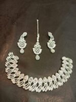 Necklace set with Earring and Matha Patti (Silver Platted-Spiral – Light Pink) - Image 2