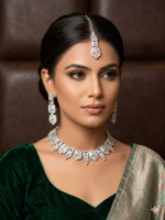 Necklace set with Earring and Matha Patti (Silver)