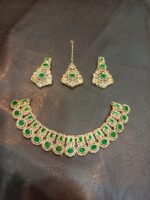 Necklace set with Earring and Matha Patti (Gold Platted - Green stone) - Image 2