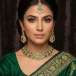 Necklace set with Earring and Matha Patti (Gold Platted - Green stone)