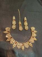 Necklace set with Earring and Matha Patti (Gold Platted - Shampion stones) - Image 2