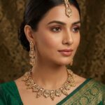 Necklace set with Earring and Matha Patti (Gold Platted - Shampion stones)