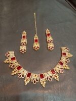 Necklace set with Earring and Matha Patti (Red Stones) - Image 2