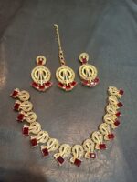 Necklace set with Earring and Matha Patti (Gold Platted and Red stones) - Image 2