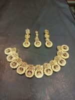 Necklace set with Earring and Matha Patti (Gold Platted with Shampion color Stones) - Image 2
