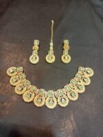 Necklace set with Earring and Matha Patti (Gold Platted-Light Green stone) - Image 2