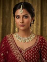 Necklace set with Earring and Matha Patti (Gold Platted-Light Green stone)