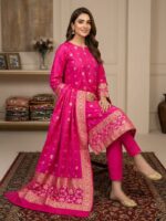 Three Piece Suit – Kanchoi Silk Khadi Fabric (Pink)