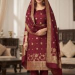 Three Piece Suit - Kanchoi Silk Khadi Fabric (Red)