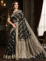 Banarsi Saree -  PureCrinkle Chiffon with Kundan Zari Work