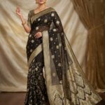 Banarsi Saree - Pure Resham Crinkle Chiffon with Ganga Jamuni Zari Work