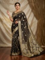 Banarsi Saree - Pure Resham Crinkle Chiffon with Ganga Jamuni Zari Work