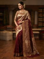 Banarasi Saree – Pure Crinkle Chiffon with Silver & Golden Zari Work (Red)