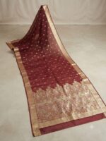 Banarasi Saree – Pure Crinkle Chiffon with Silver & Golden Zari Work (Red) - Image 3
